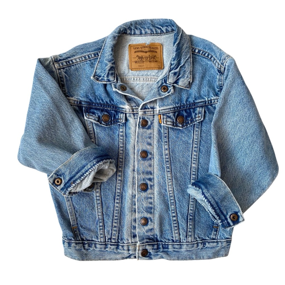 LITTLE LEVIS Denim Trucker Jacket Orange Tab Red Tag USA Bomber Wash Deadstock 7